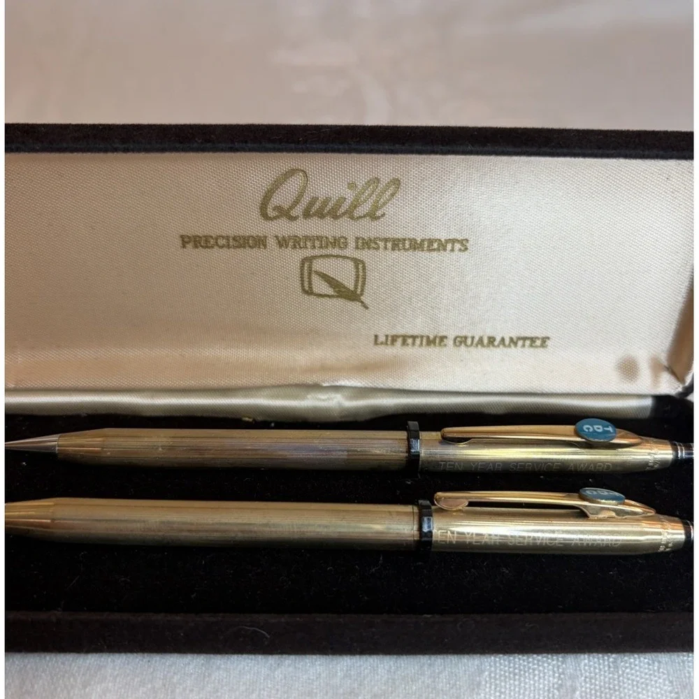 Quill Gold Filled Ballpoint Pen & Mechanical Pencil Set TEN YEARS OF SERVICE